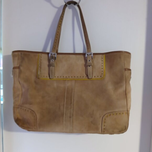 Vintage Coach Hampton Gallery Tote Bag Tan Suede Brown Leather - Picture 11 of 13